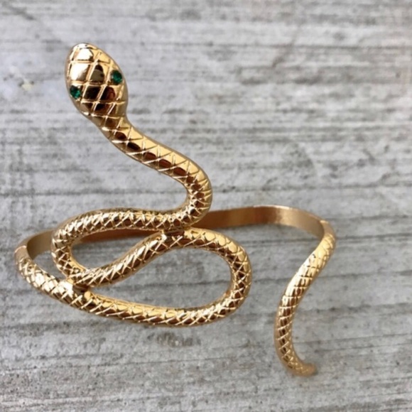 Gold Hand bracelet SNAKE CUFF rhinestone slave - Picture 2 of 4